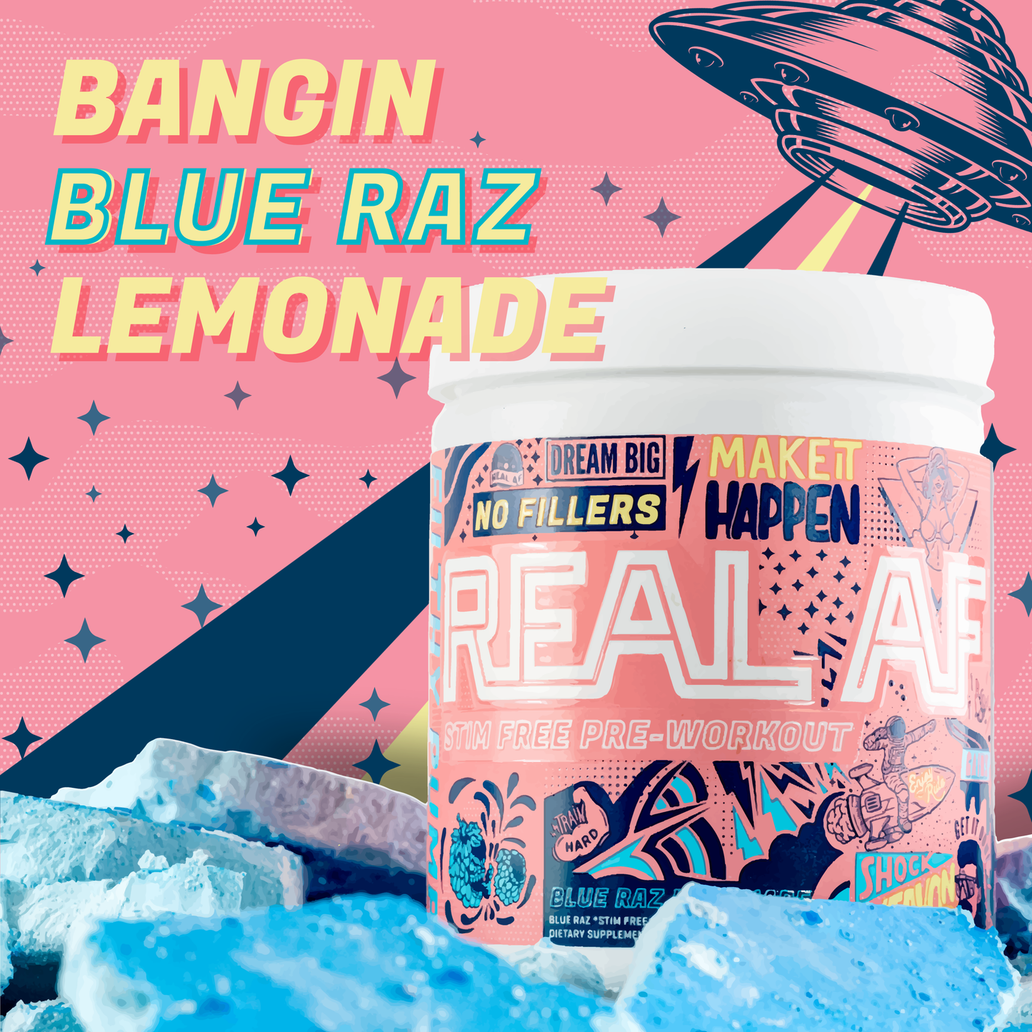 Real AF Pre-Workout Blue Raz Lemonade (Stim Free)